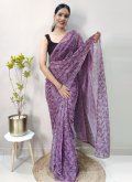 Net Contemporary Saree in Purple Enhanced with Print - 2