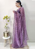 Net Contemporary Saree in Purple Enhanced with Print - 3