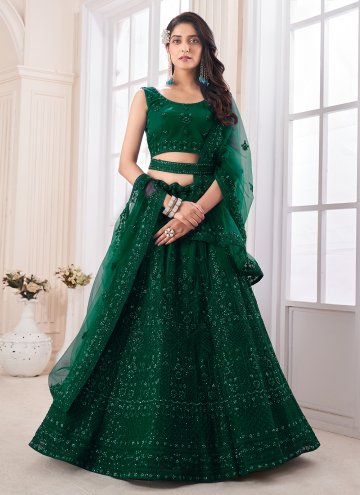 Net Designer Lehenga Choli in Green Enhanced with 