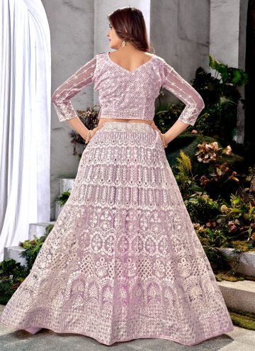 Net Designer Lehenga Choli in Lavender Enhanced with Embroidered