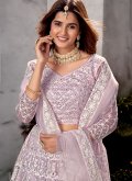 Net Designer Lehenga Choli in Lavender Enhanced with Embroidered - 3