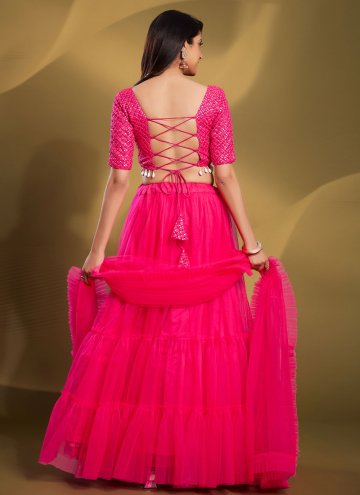 Net Designer Lehenga Choli in Pink Enhanced with Plain Work