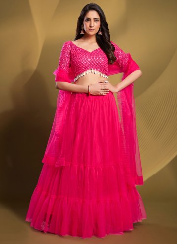 Net Designer Lehenga Choli in Pink Enhanced with P