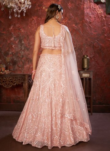 Net Designer Lehenga Choli in Rose Pink Enhanced with Embroidered