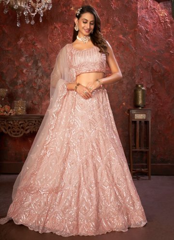 Net Designer Lehenga Choli in Rose Pink Enhanced with Embroidered