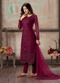 Net Designer Salwar Kameez in Purple Enhanced with Sequins Work - 1