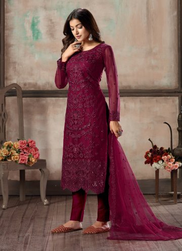 Net Designer Salwar Kameez in Purple Enhanced with Sequins Work