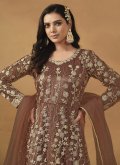 Net Pant Style Suit in Brown Enhanced with Embroidered - 3