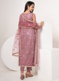 Net Pant Style Suit in Pink Enhanced with Embroidered - 1