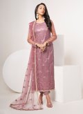 Net Pant Style Suit in Pink Enhanced with Embroidered - 2