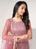 Net Pant Style Suit in Pink Enhanced with Embroidered - 3