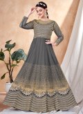 Net Salwar Suit in Grey Enhanced with Embroidered - 1