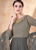 Net Salwar Suit in Grey Enhanced with Embroidered - 2