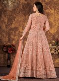 Net Salwar Suit in Peach Enhanced with Cord - 1