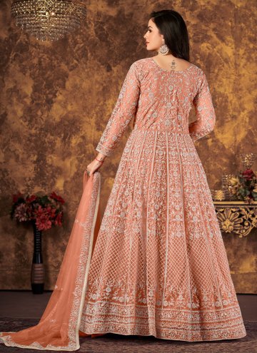 Net Salwar Suit in Peach Enhanced with Cord