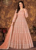 Net Salwar Suit in Peach Enhanced with Cord - 2