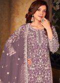 Net Salwar Suit in Purple Enhanced with Cord - 2