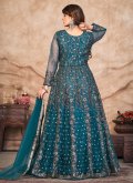 Net Salwar Suit in Teal Enhanced with Embroidered - 2