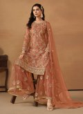 Net Trendy Salwar Kameez in Brown Enhanced with Embroidered - 2