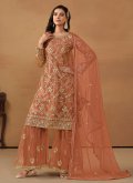 Net Trendy Salwar Kameez in Brown Enhanced with Embroidered - 3