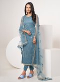 Net Trendy Salwar Kameez in Grey Enhanced with Embroidered - 2