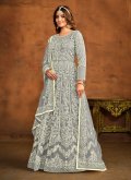 Net Trendy Salwar Kameez in Grey Enhanced with Embroidered - 3