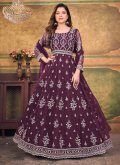 Net Trendy Salwar Kameez in Purple Enhanced with Embroidered - 2