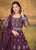 Net Trendy Salwar Kameez in Purple Enhanced with Embroidered - 3