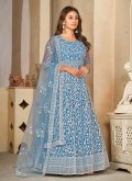 Net Trendy Salwar Suit in Blue Enhanced with Embroidered - 3
