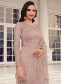 Net Trendy Salwar Suit in Mauve Enhanced with Embroidered - 1