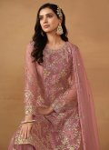 Net Trendy Salwar Suit in Pink Enhanced with Embroidered - 1