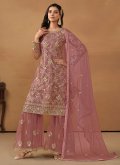 Net Trendy Salwar Suit in Pink Enhanced with Embroidered - 3