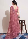 Net Trendy Saree in Peach Enhanced with Embroidered - 1