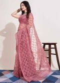 Net Trendy Saree in Peach Enhanced with Embroidered - 2