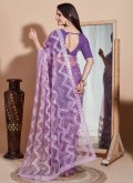 Net Trendy Saree in Purple Enhanced with Embroidered - 1