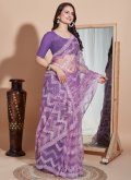 Net Trendy Saree in Purple Enhanced with Embroidered - 3