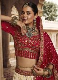 Off White A Line Lehenga Choli in Viscose with Embroidered - 1