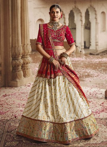 Off White A Line Lehenga Choli in Viscose with Embroidered