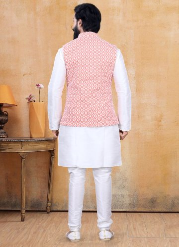 Off White and Pink Lucknowi Fancy work Kurta Payjama With Jacket