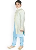 Off White and Turquoise Art Dupion Silk Fancy work Jacket Style - 2