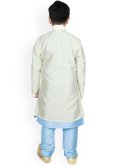 Off White and Turquoise Art Dupion Silk Fancy work Jacket Style - 3