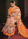 Off White and Yellow Tussar Silk Printed Casual Saree - 1