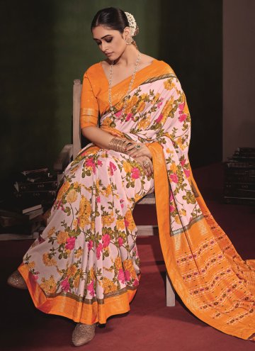 Off White and Yellow Tussar Silk Printed Casual Saree