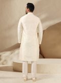 Off White Art Banarasi Silk Embroidered Kurta Pyjama for Ceremonial - 1