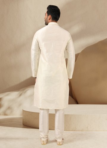 Off White Art Banarasi Silk Embroidered Kurta Pyjama for Ceremonial