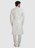 Off White Art Silk Plain Work Kurta Pyjama for Ceremonial - 4