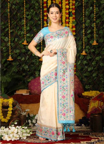 Off White Banarasi Woven Classic Designer Saree for Ceremonial