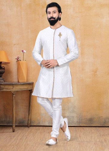 Off White Chanderi Silk Fancy work Kurta Pyjama for Ceremonial