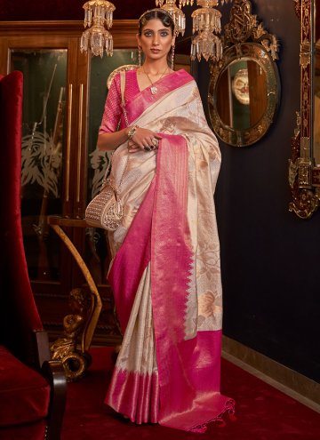 Off White Classic Designer Saree in Silk with Woven