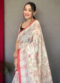 Off White color Cotton  Designer Saree with Fancy work - 2